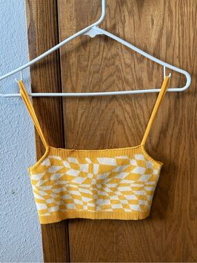 Edikted Yellow and White Geometric Knit Crop Camisole